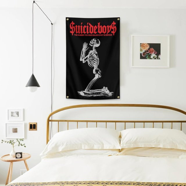 VIKAMA Wandteppich mit Totenkopfmuster in Schwarz-Rot, abstrakte Wanddekoration für dein Zimmer - Bild 1