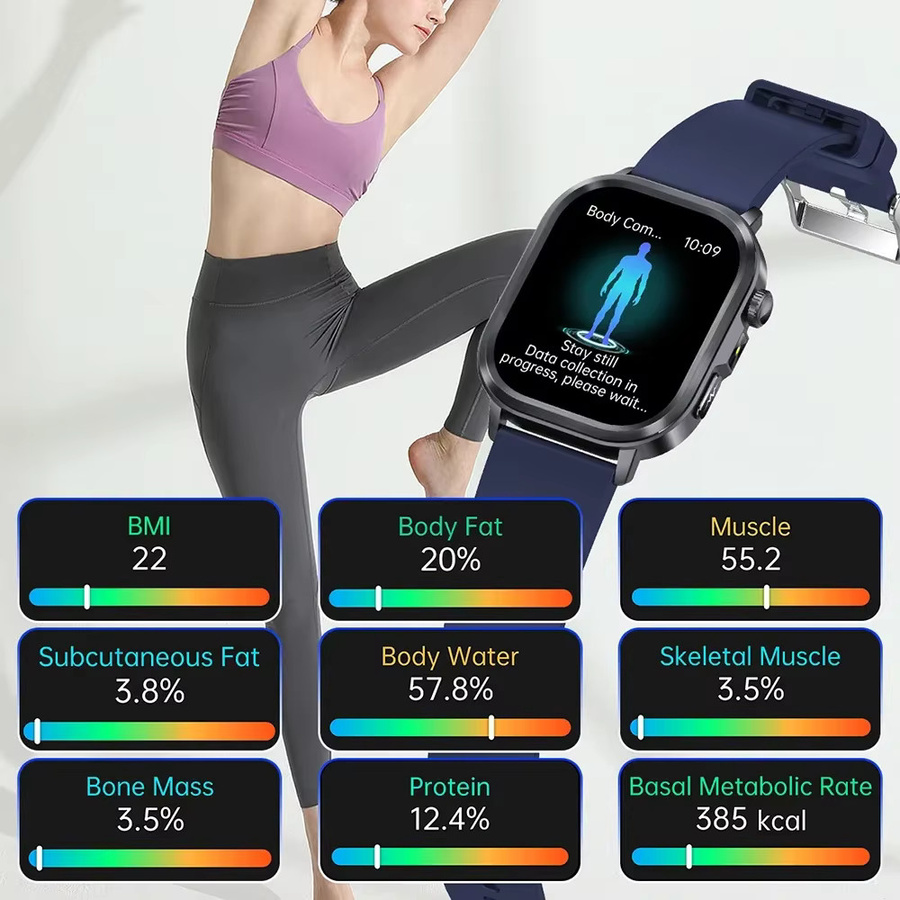 OUIO Smartwatch 2025 mit EKG, PPG, Blutsauerstoffmessung, Harnsäure- und Körperanalyse sowie LED-Taschenlampe in Rot - Bild 4