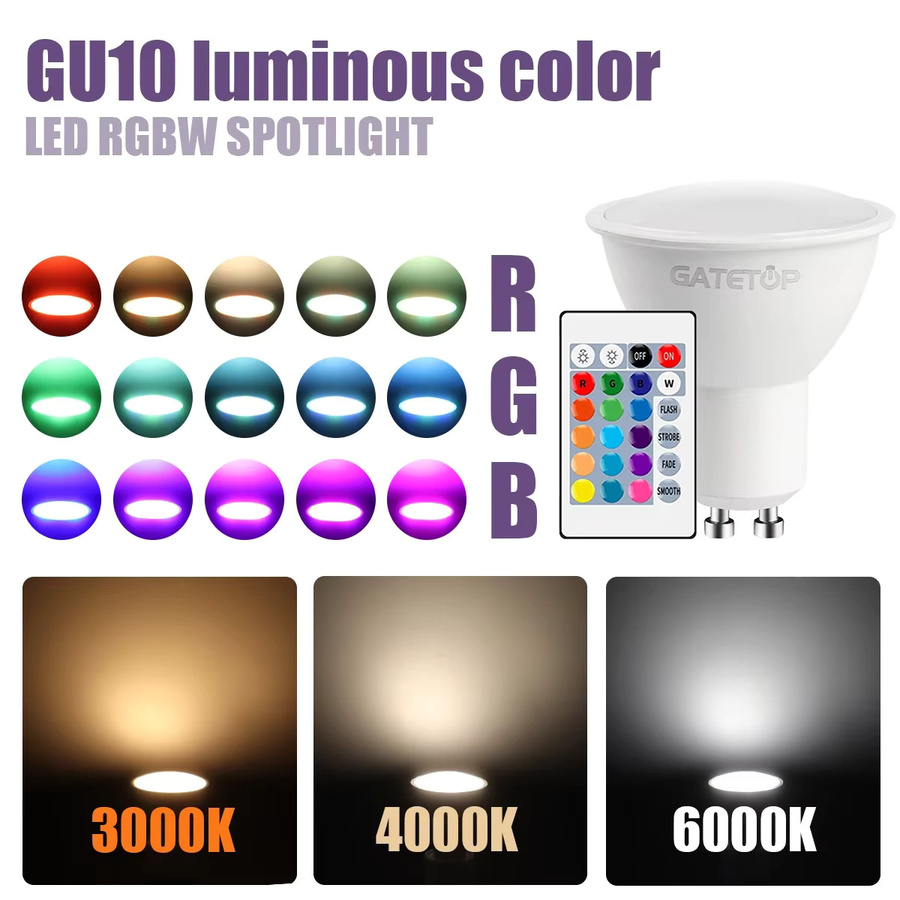 Gatetop RGB GU10 LED Strahler mit 24-Tasten Fernbedienung, dimmbar, 6W - Bild 3