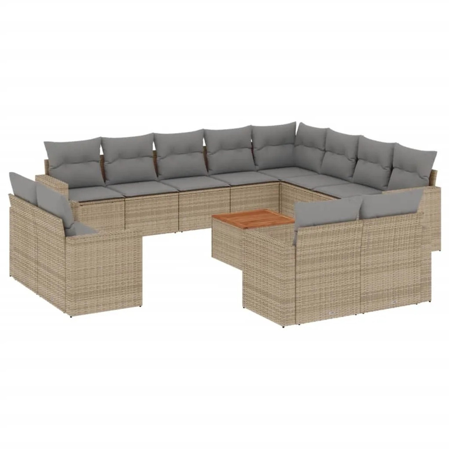 vidaXL 13-teilige Garten-Sofagarnitur aus Poly-Rattan und Akazienholz in Beige-grau mit Kissen - Bild 2