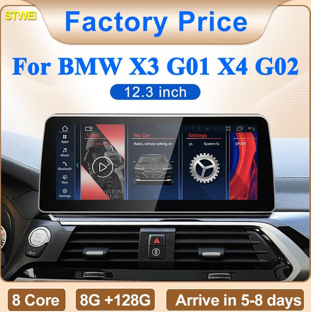 STWEI Android 14 Multimedia Player mit 12,3 Zoll Display für BMW X3 X4 G01 G02 EVO, Drahtloses CarPlay, GPS und Bluetooth, Schwarz - Bild 1