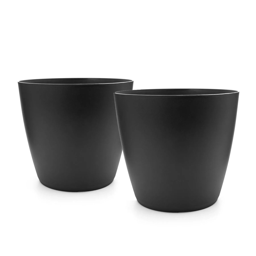 BigDean 2er Set Blumentopf Übertopf aus Kunststoff in Graphit, Modernes Design für Innen und Außen, Durchmesser: 24 cm - Bild 2