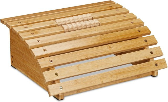 Relaxdays Fußstütze aus Bambus in Natur Hellbraun mit Rollen, B/T/H: 40 x 16 x 32 cm - Bild 1
