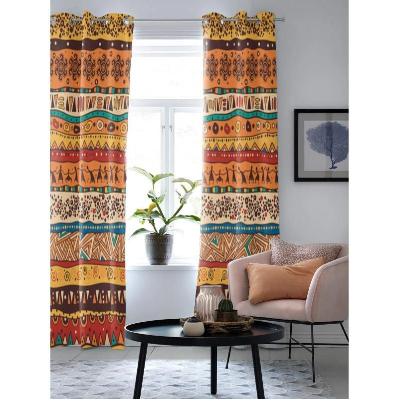 Super Six Fenstervorhänge im afrikanischen Ethnic-Design, blickdichte Vorhangpaneele aus Polyester, Mehrfarbig, Breite: 70 cm, Höhe: 100 cm, 2er-Set - Bild 3