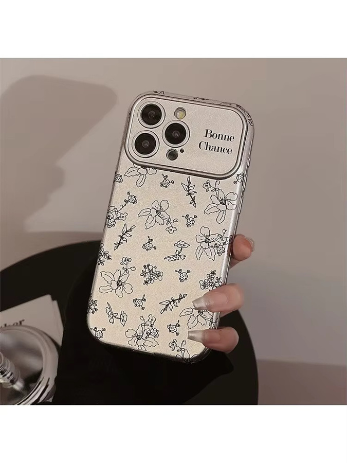 MUQGEW Handyhülle mit koreanischem Retro-Blumenmuster und silbernem Rand in Lederstruktur für iPhone 11 bis iPhone 17 Pro Max Plus, stoßfeste Abdeckung, Silber - Bild 5
