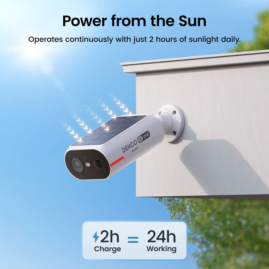 Dekco Solar Kamera System mit 4 Kameras, 3MP Auflösung, Drahtlose WiFi CCTV Set mit AI Erkennung und 5000 mAh Akku, Weiß - Bild 2
