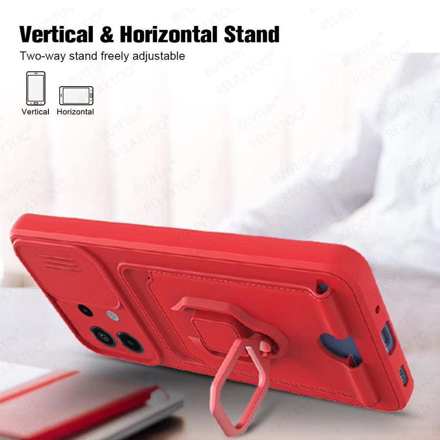 Magnetische Handyhülle mit Kartenfach und Kamera-Schiebefenster für Xiaomi Redmi Note 13 12 11 10 Pro Plus sowie Redmi 13C 12C 10C in Rot - Bild 1