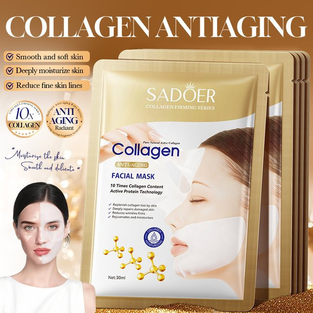 SADOER Kollagen-Anti-Falten-Maske, für reife Haut, 5/10 Stück - Bild 1