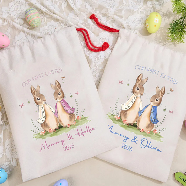 Personalisierte Osterhasen-Süßigkeitentüten für Kinder in Weiß zur Ostereiersuche und als Partygeschenke - Bild 1