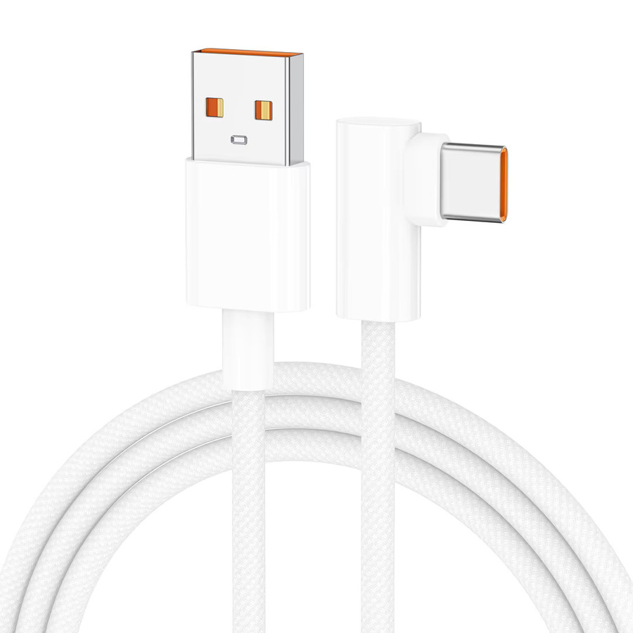 90-Grad-gebogenes USB-C-Datenkabel in Weiß, geflochtenes Typ-C auf Typ-C Ladekabel mit 60W PD für Gaming - Bild 1