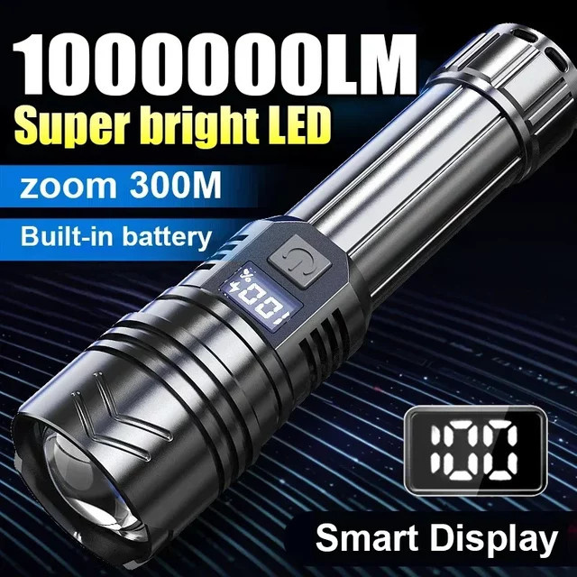 NEWBIRTH Hochleistungs-LED-Taschenlampe mit 2000 mAh Akku, USB wiederaufladbare Notfall-Camping-Taschenlampe aus Metall - Bild 1