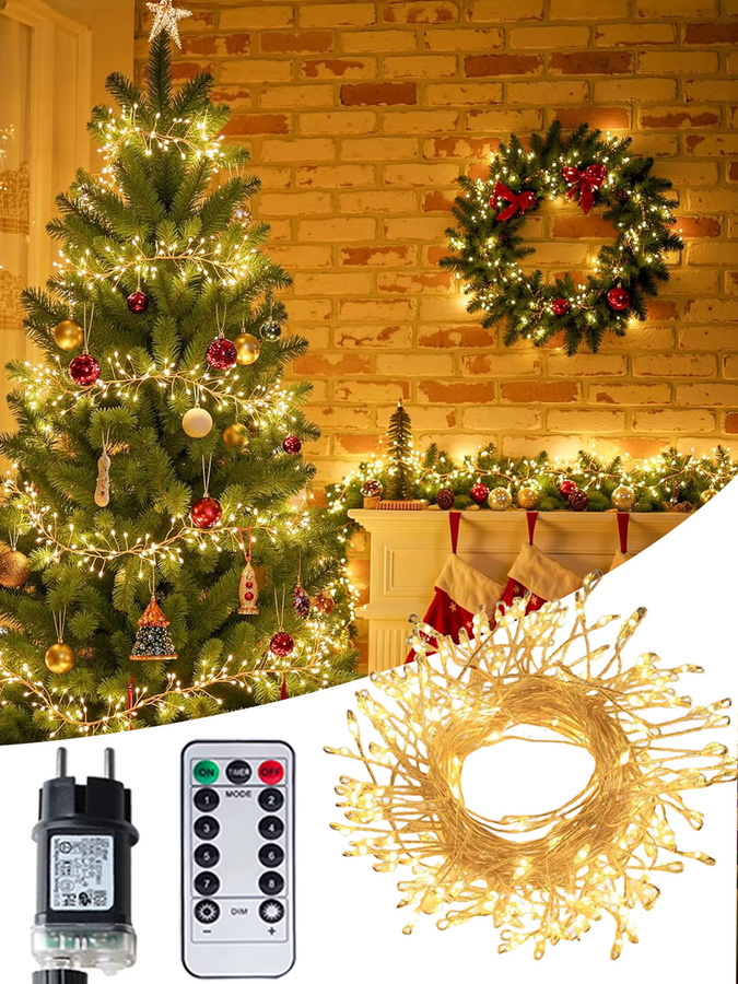 KIKIELF LED Cluster Lichterkette in Warmweiß für Weihnachten, Hochzeit und Party - Bild 6