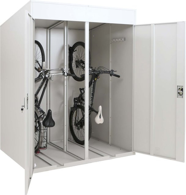 Abschließbare 2er-Fahrradgarage MCW-H66b aus Metall in Hellgrau, B/T/H: 213 x 158 x 125 cm - Bild 1