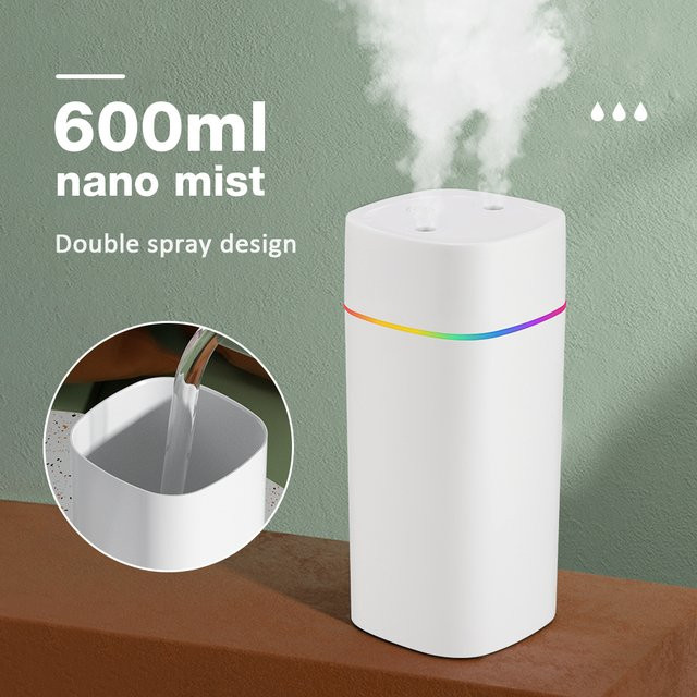 AFDEAL Tragbarer USB-Luftbefeuchter und Aroma-Diffuser mit Lichtfunktion, Weiß, 600 ml - Bild 1