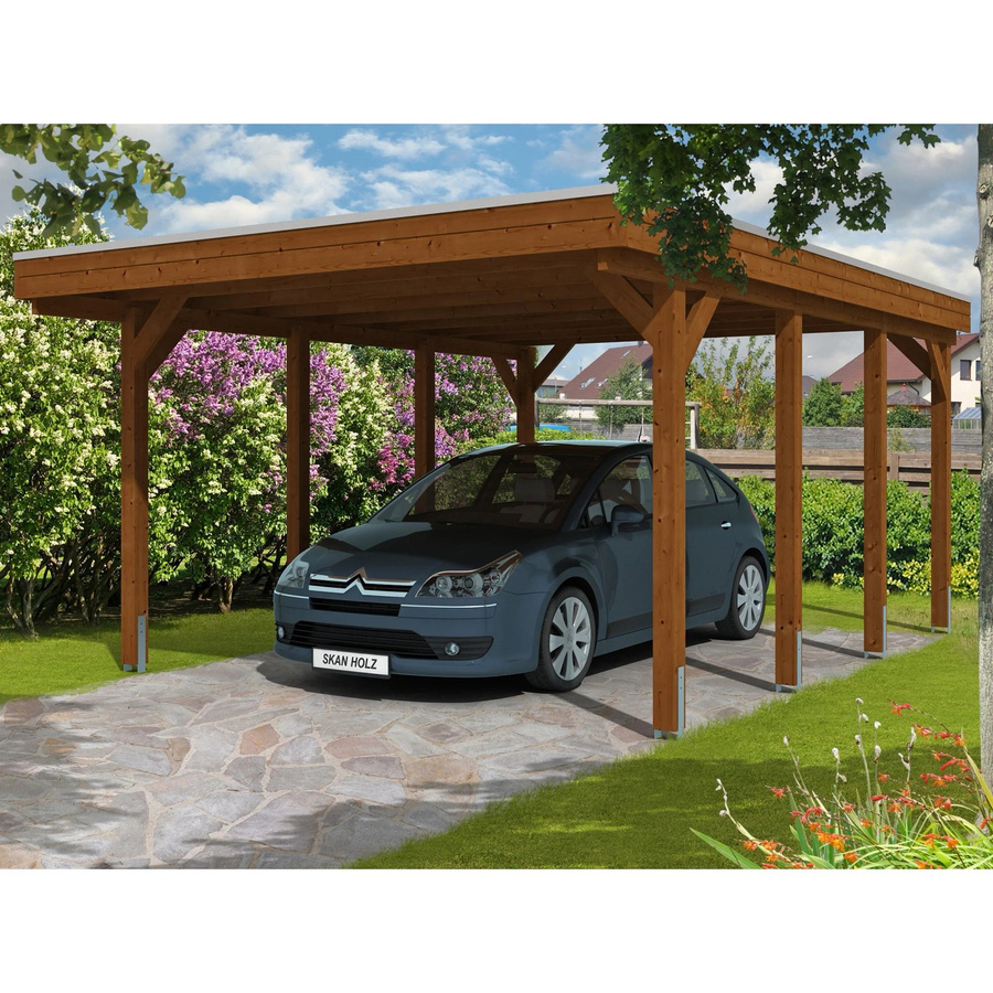 Skanholz Carport Friesland aus Holz in Nussbaum Braun B/T: 397 x 555 cm, Höhe: 241 cm - Bild 2