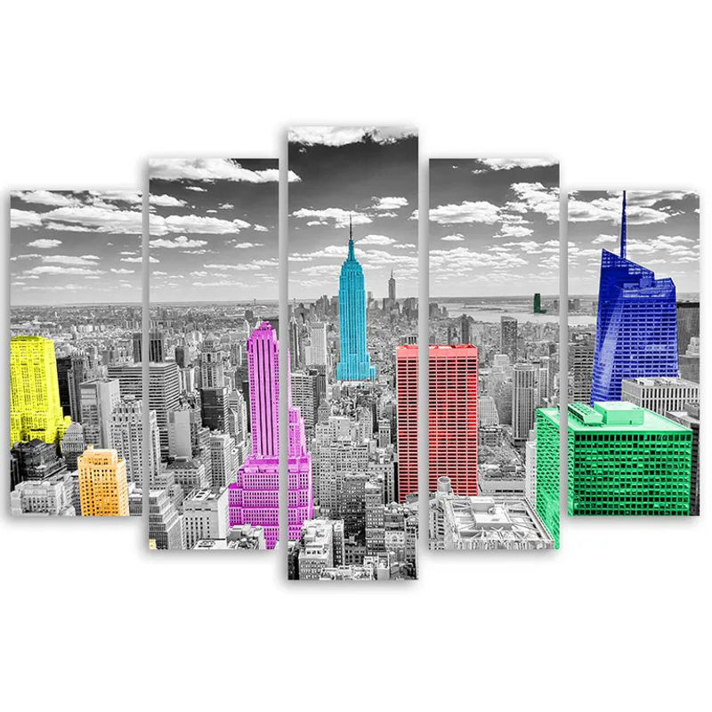 Feeby Fünfteiliges Leinwandbild New York City Panorama modern mehrfarbig B: 100 cm, H: 70 cm - Bild 2
