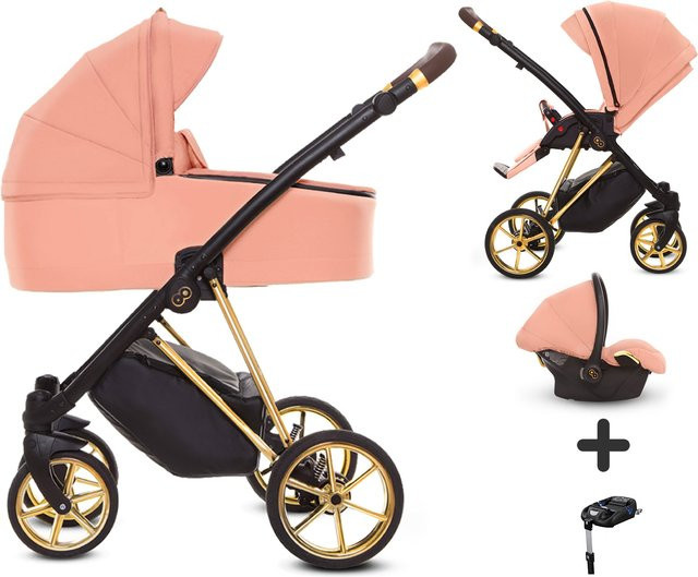 TPFLiving 4in1 Kinderwagen Ultra Stoff in Apricot mit Goldgestell - Bild 1