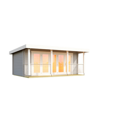 Lasita Blockbohlenhaus Liverpool Gartenhaus mit Flachdach in Lichtgrau, B/H/T: 610 x 236 x 460 cm - Bild 2