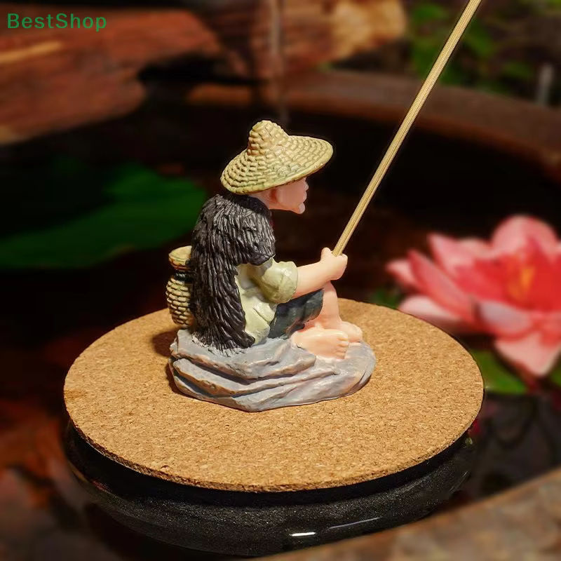 Aquarium-Dekor Mini-Fischer als Kunstharzfigur, sitzender alter Mann als mehrfarbiges Ornament für Garten und Aquarium - Bild 3