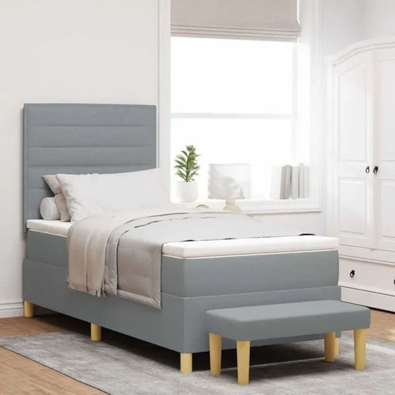 vidaXL Boxspringbett mit Matratze in Grau aus Stoff, B/T/H: 80 x 200 x 128 cm - Bild 1