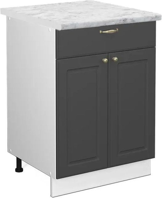 Vicco Küchenunterschrank Fame-Line in Anthrazit-Gold/Weiß mit Schublade und Marmor-Optik, Breite: 60 cm - Bild 1