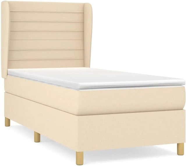 vidaXL Boxspringbett mit Matratze in Beige, Hybrid-Design mit Taschenfederkern, B/T/H: 90 x 190 x 128 cm - Bild 1
