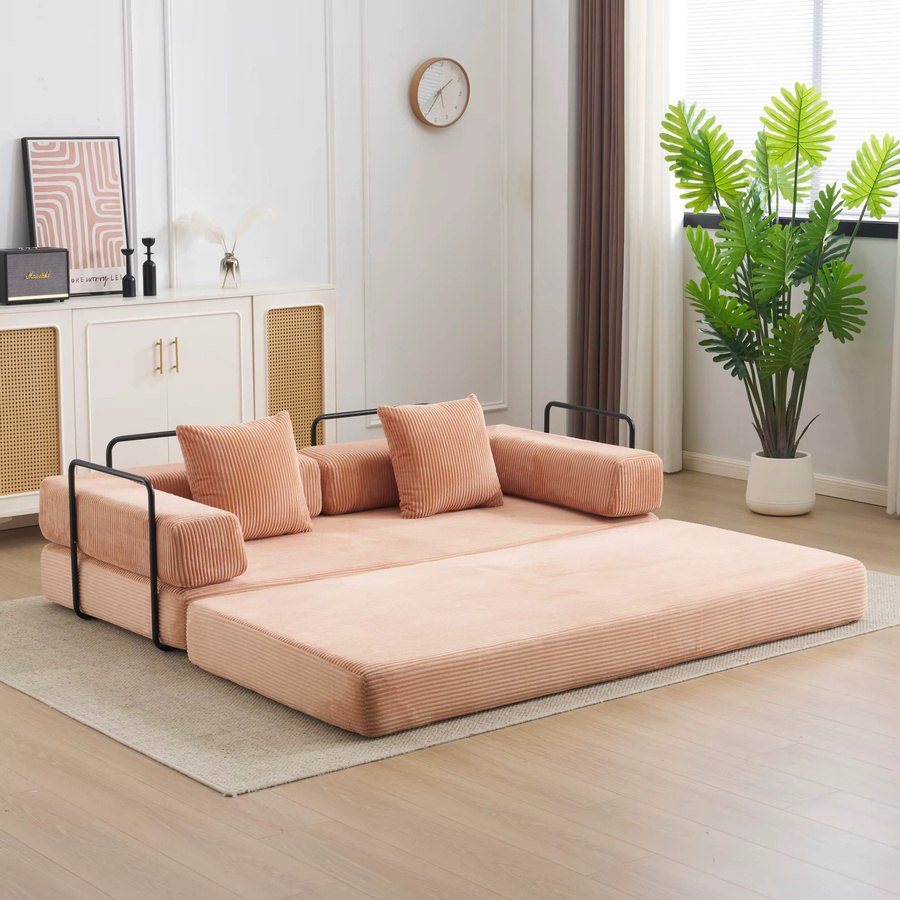 Vankel Modulares Cord-Bodensofa in Multicolour mit Kissen und Chaiselongue, wandelbare Lazy Couch zum Falten und Kombinieren - Bild 2