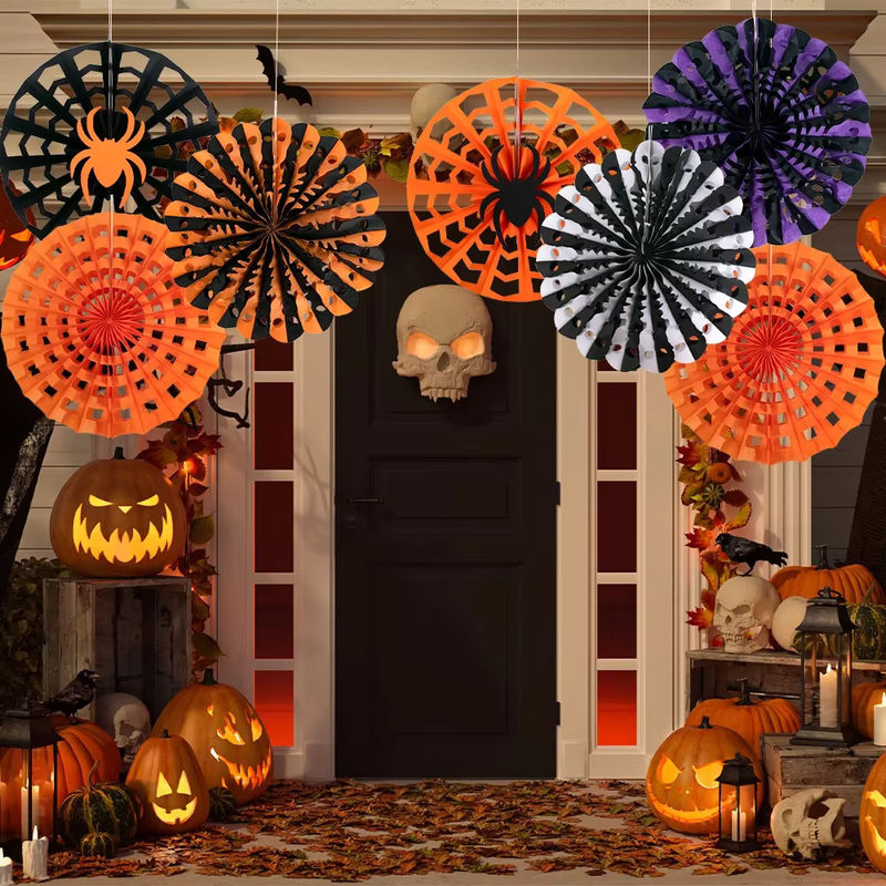 WEIGAO Halloween Party Dekoration Set aus Papier mit Spinnennetz-Motiv in Orange und Schwarz - Bild 3