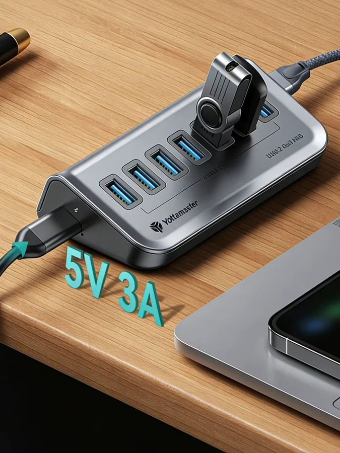 Yottamaster 7-Port USB 3.2 Dockingstation mit 10Gbps Datenübertragung und 60W PD Typ-C Anschluss für PC und Laptops - Bild 6