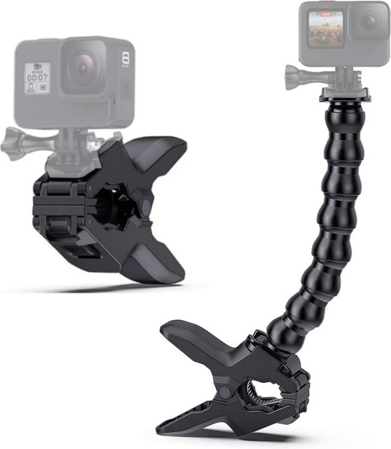 VeFly Flex-Klemme mit 8 Gelenken und Backenhalterung, verstellbare Schwanenhalshalterung für GoPro Hero 12 11 10 9 8 7 6 5 4, Insta 360 und DJI Action Kameras, Schwarz - Bild 1