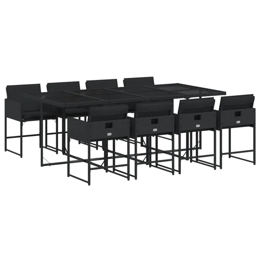 vidaXL 9-tlg Garten-Essgruppe aus Polyrattan mit Kissen und Glastisch in Schwarz - Bild 2