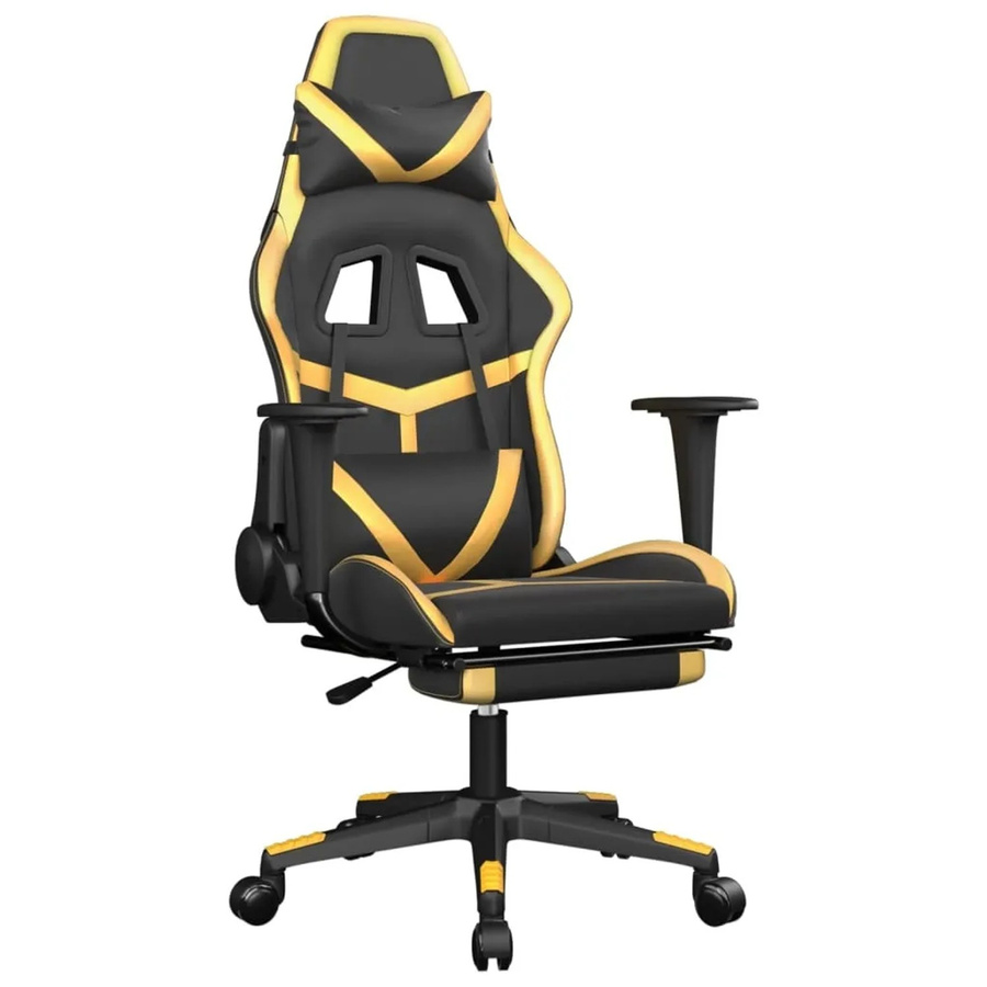 vidaXL Gaming-Stuhl Modell 7 in Schwarz und Gold aus Kunstleder mit Fußstütze und Kopfstütze - Bild 2