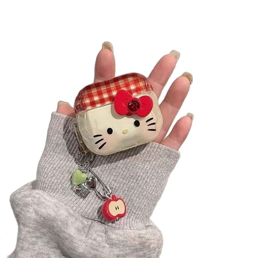Sanrio Hello Kitty Kopfhörerhülle für Apple AirPods 4 3 Pro 2 1 mit Schlüsselanhänger, mehrfarbig - Bild 2