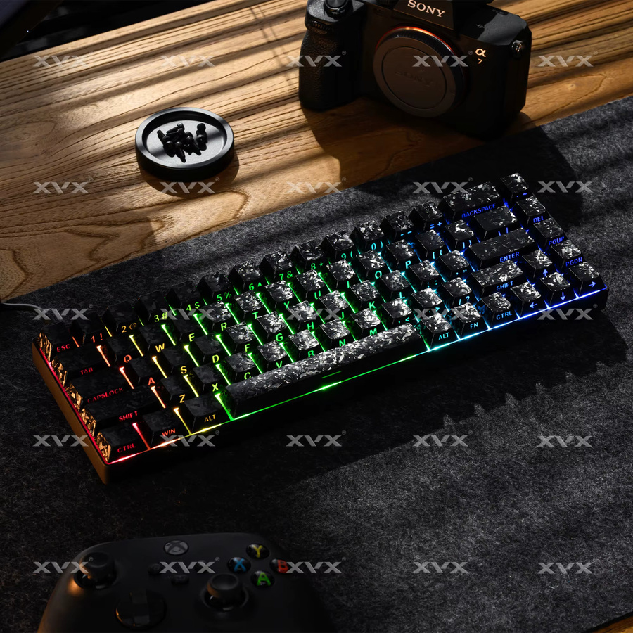 XVX Tastenkappen in Schwarz, geschmiedetes Carbon Matte PBT im Cherry-Profil mit Seitendruck für 61/68/87/100 Tastaturen - Bild 2