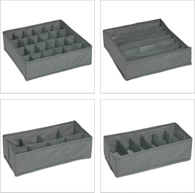 Relaxdays Unterwäsche Organizer Set aus Vliesstoff und Pappe, Hellgrau, B/T/H: 32 x 32 x 9 cm - Bild 1