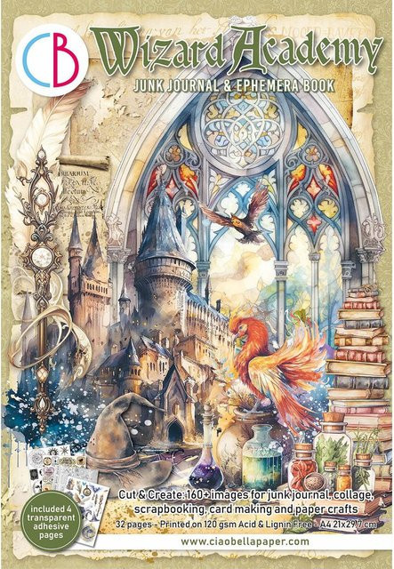 Ciao Bella Junk Journal & Ephemera Book Wizard Academy in A4, Mehrfarbig (Braun, Blau, Beige) - Bild 1
