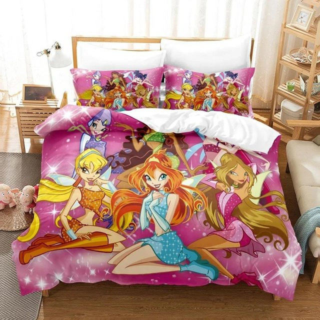 Winx Bettwäsche-Set mit 3D-Anime-Print in Pink, bestehend aus Bettbezug und Kissenbezug aus Mikrofaser, Breite: 180 cm, Höhe: 210 cm - Bild 1