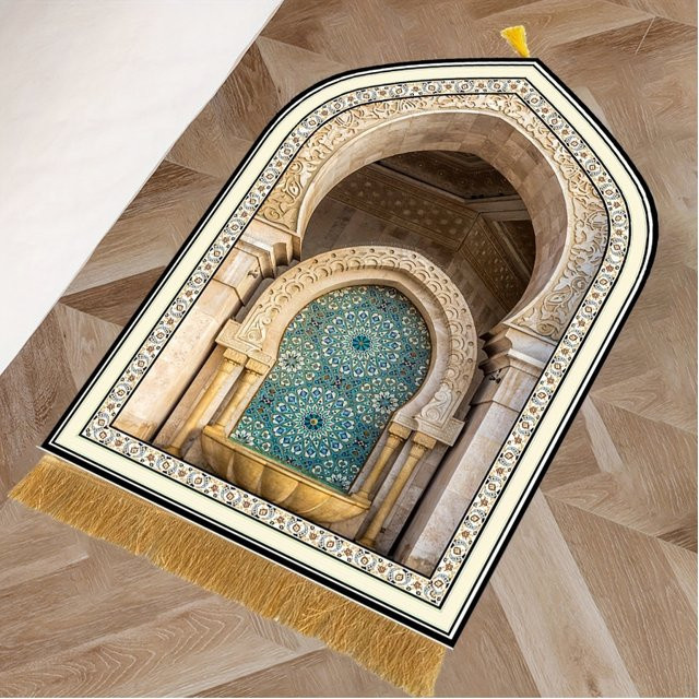 VIKAMA Gebetsteppich mit 3D-Bogenmoschee-Design, orientalisch, rutschfest und verschleißbeständig, B/T: 170 x 110 cm - Bild 1