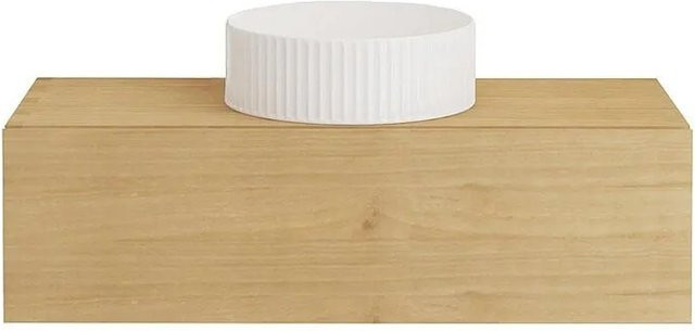 Vente-unique Einzelwaschtisch Tidore aus Mindi-Holz und Keramik in Naturfarben Hell mit weißem Waschbecken, B: 95 cm, T: 40 cm, H: 27 cm - Bild 1