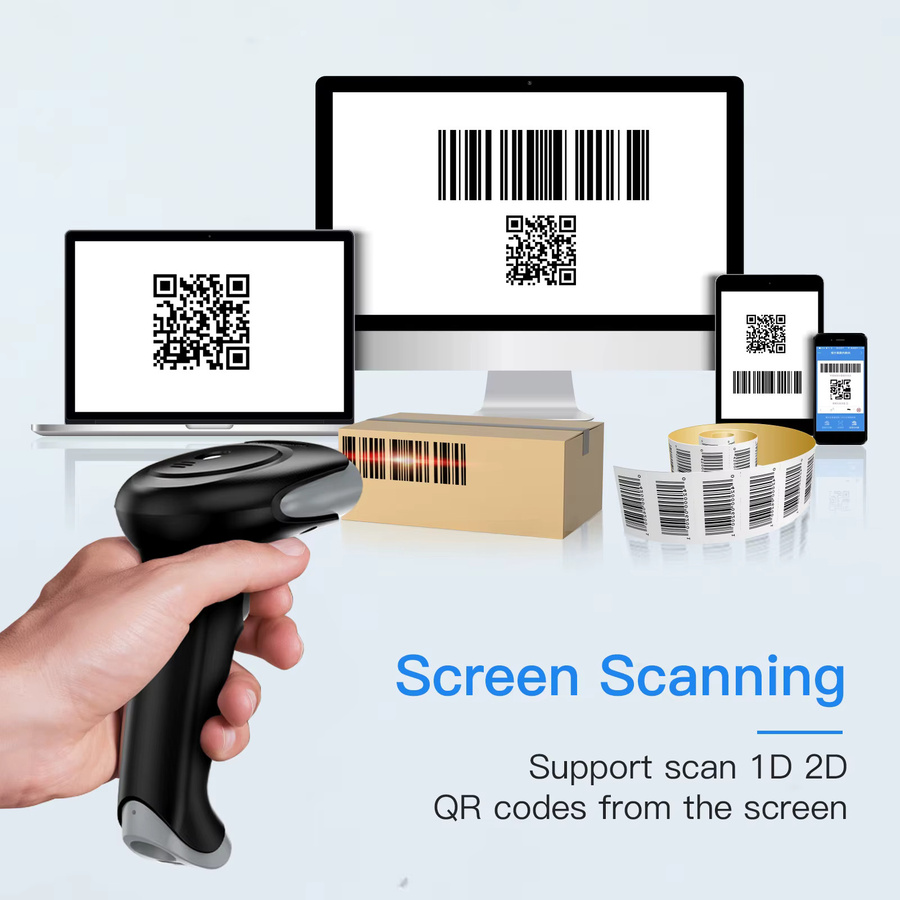 Eyoyo EY-019WS 2,4G Kabelloser Handscanner für QR-Codes, USB-C 1D 2D Barcode-Scanner mit verstellbarem Ständer und automatischer Erkennung, Schwarz - Bild 3