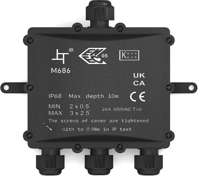 hb-digital Abzweigdose Wasserdicht IP68 4 Wege Installationsdose in Schwarz - Bild 1