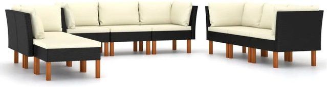 vidaXL 9-tlg Garten-Lounge-Set Modell 5 aus PE-Rattan und Eukalyptusholz in Schwarz mit Polstern - Bild 1