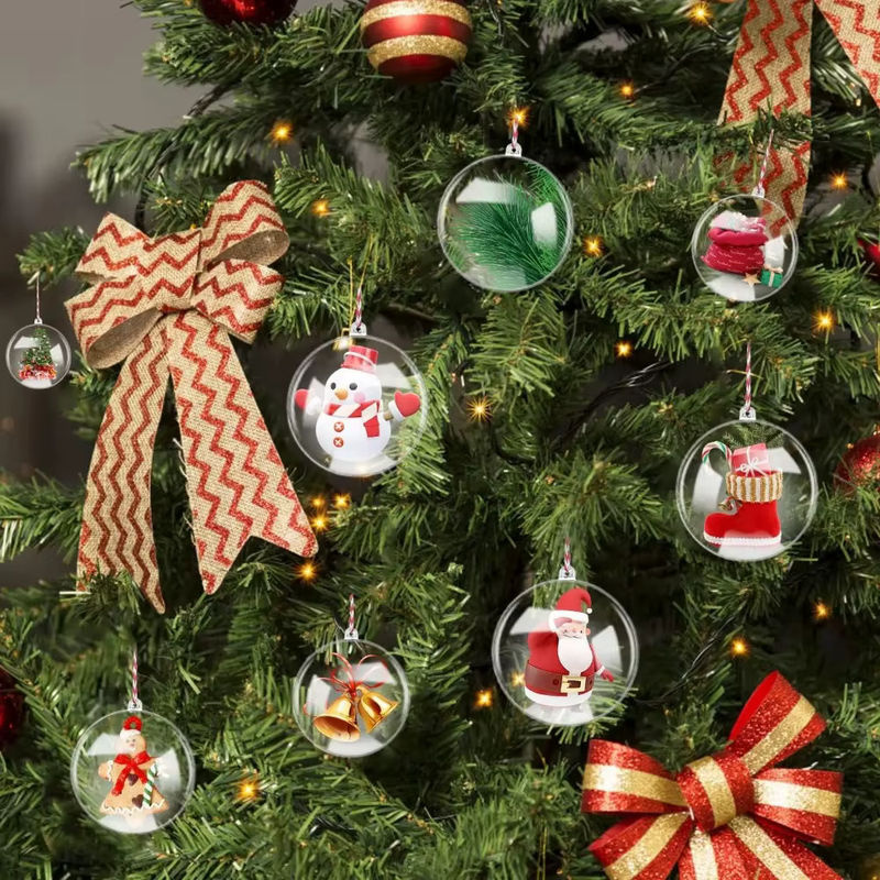 Set aus 20 bis 5 Stück transparenten Weihnachtsbaum Kugeln aus Kunststoff mit Schneemann und Schneeflocken als hängende Dekoration für dein Zuhause - Bild 4