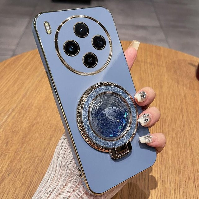 VIVO X300 Pro Silikon Hülle mit Ständer in Sand Gold Blue, Galvanisiertes TPU Cover für VIVO X300 und X300 Pro - Bild 1