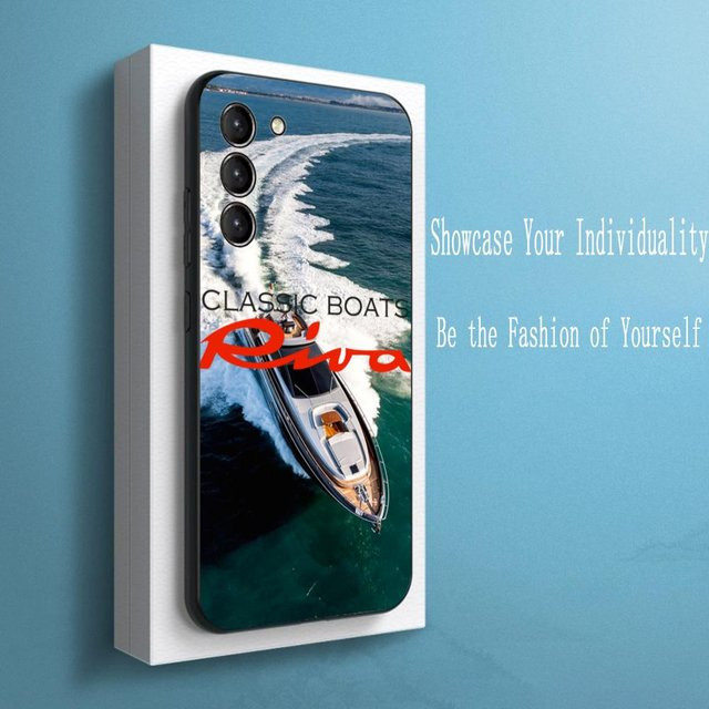 RIVA Yacht Handyhülle mit Logo-Muster für Samsung Galaxy S26 S25 S24 S23 S22 S21 Plus Ultra Note20 in Schwarz - Bild 1