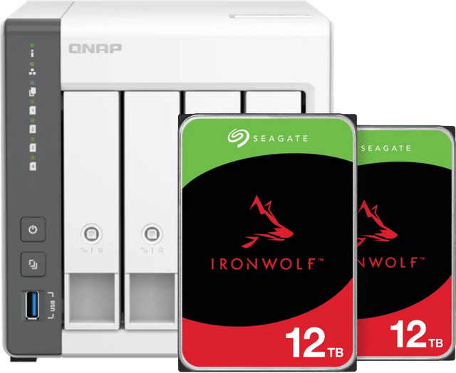 QNAP TS-433-4G NAS-System mit Seagate Ironwolf 12 TB HDD Doppelpack in Weiß - Bild 1