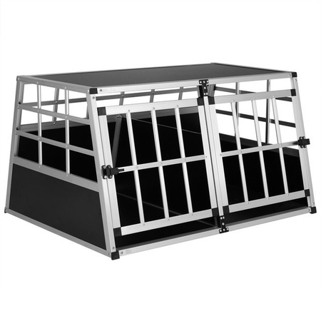 Cadoca Hundetransportbox XL aus Aluminium und MDF in Schwarz und Silber, B/T/H: 89 x 70 x 51 cm
