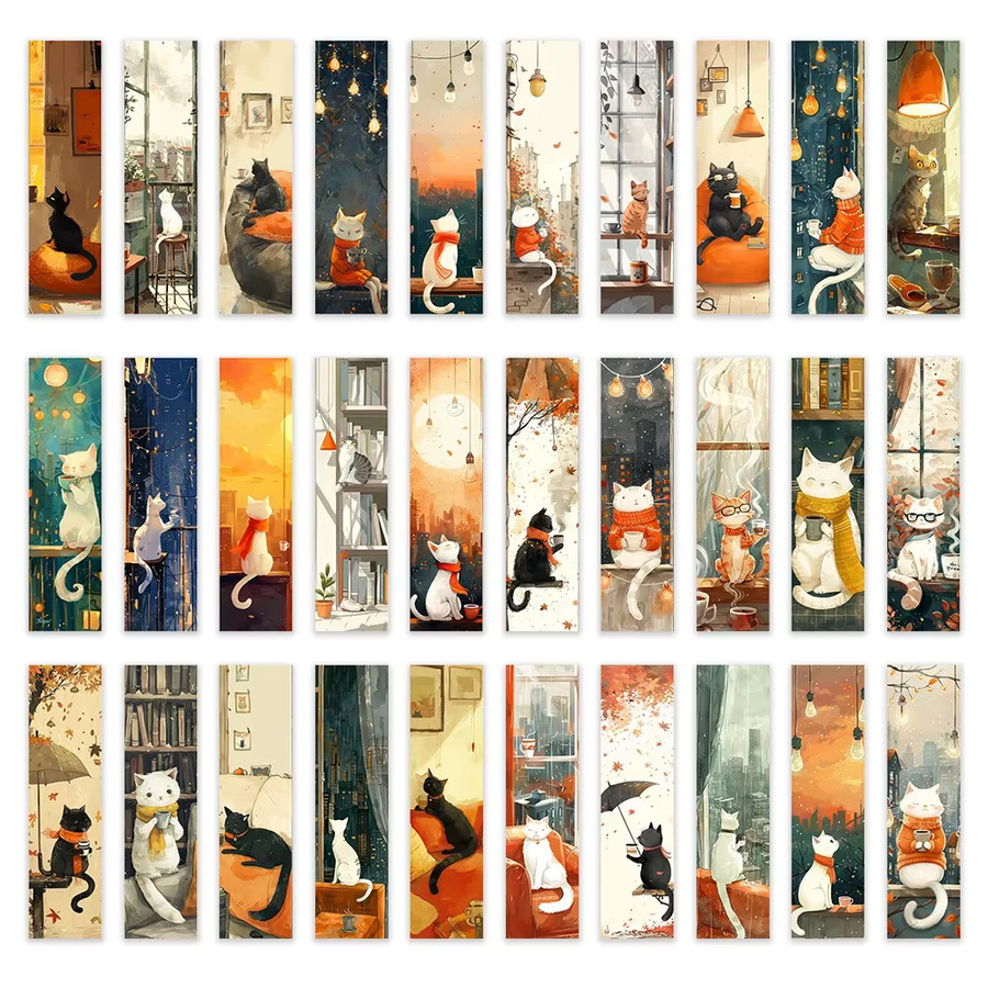 32 Stück Lesezeichen mit Herbst-Katzenmotiv in Mehrfarbig, kreative künstlerische Designs aus Papier - Bild 6
