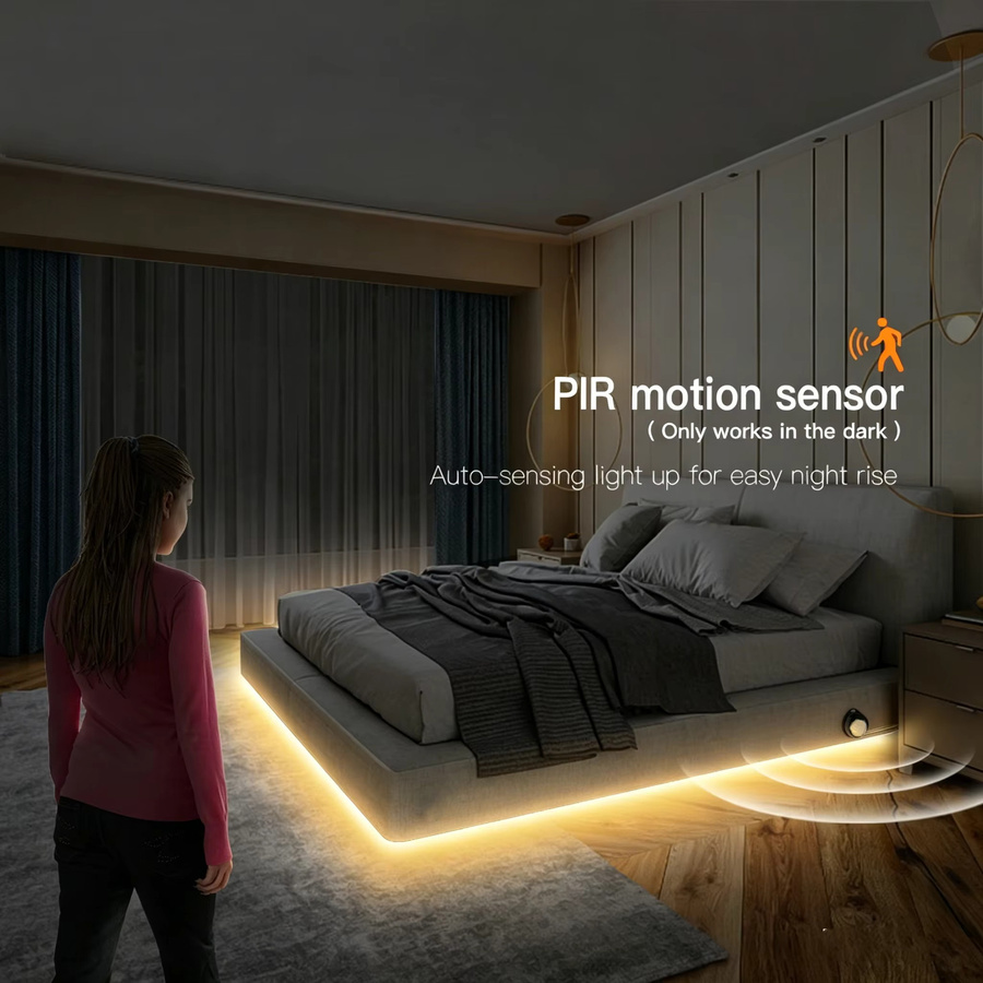 CHNAITEKE LED Neonstreifen Nachtlicht mit Bewegungssensor, 24V, Warmweiß, Schwarze Silikon-Röhre für Schlafzimmer, Badezimmer und Treppen - Bild 2