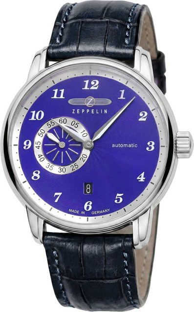 Zeppelin Herrenuhr Automatik, Edelstahl, Leder, Blau, 42 mm, 5 ATM - Bild 1